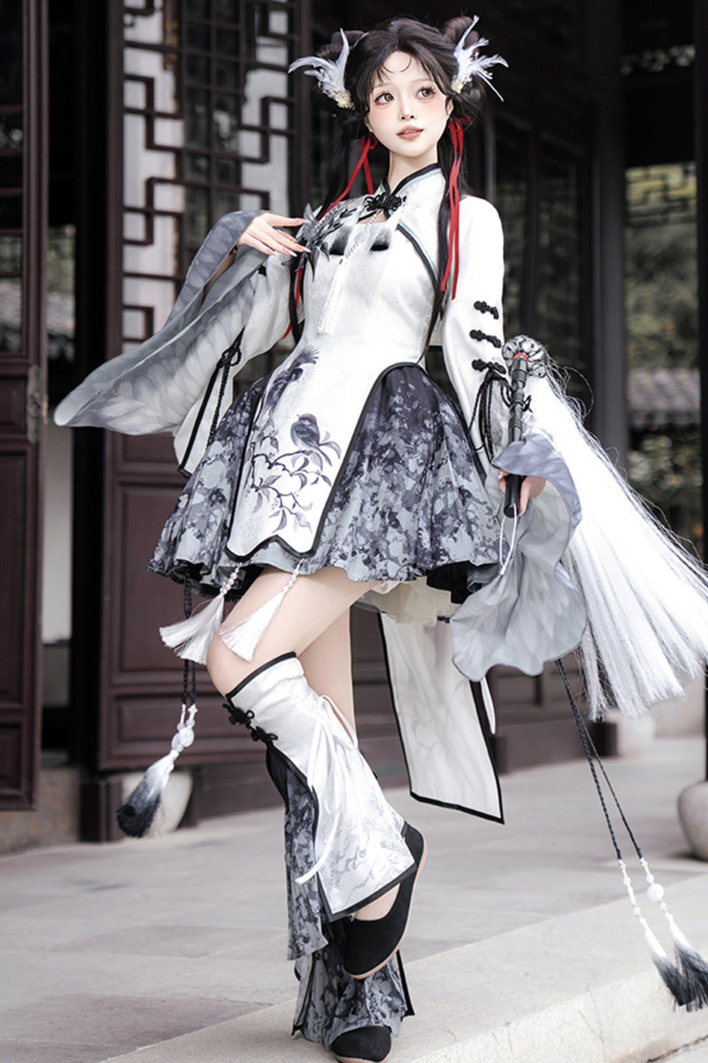 Chinese-style Top + Skirt + Camisole Dress + Leg Warmers
