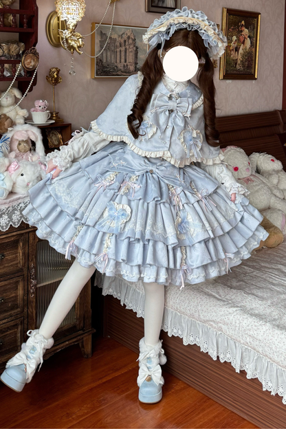 Layered Ruffle Sweet Princess Lolita Jumper Skirt + Tail + Headband + Cape + Bonnet