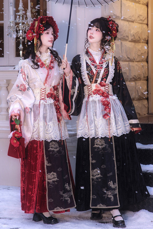 Chinese-style Design Top + Long Skirt + Apron