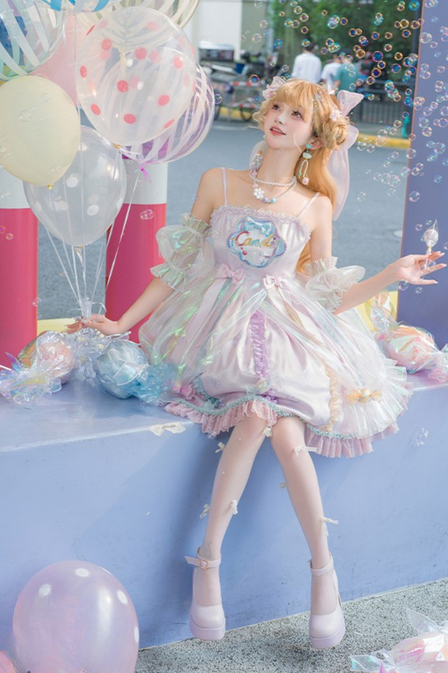 Candy Pop Balloon Lolita Jumperskirt + Pearl Necklace