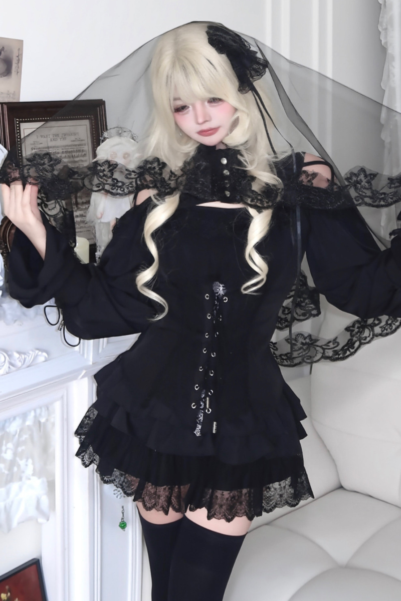 Dark Night Rose Lace Off Shoulder Top + Skirt
