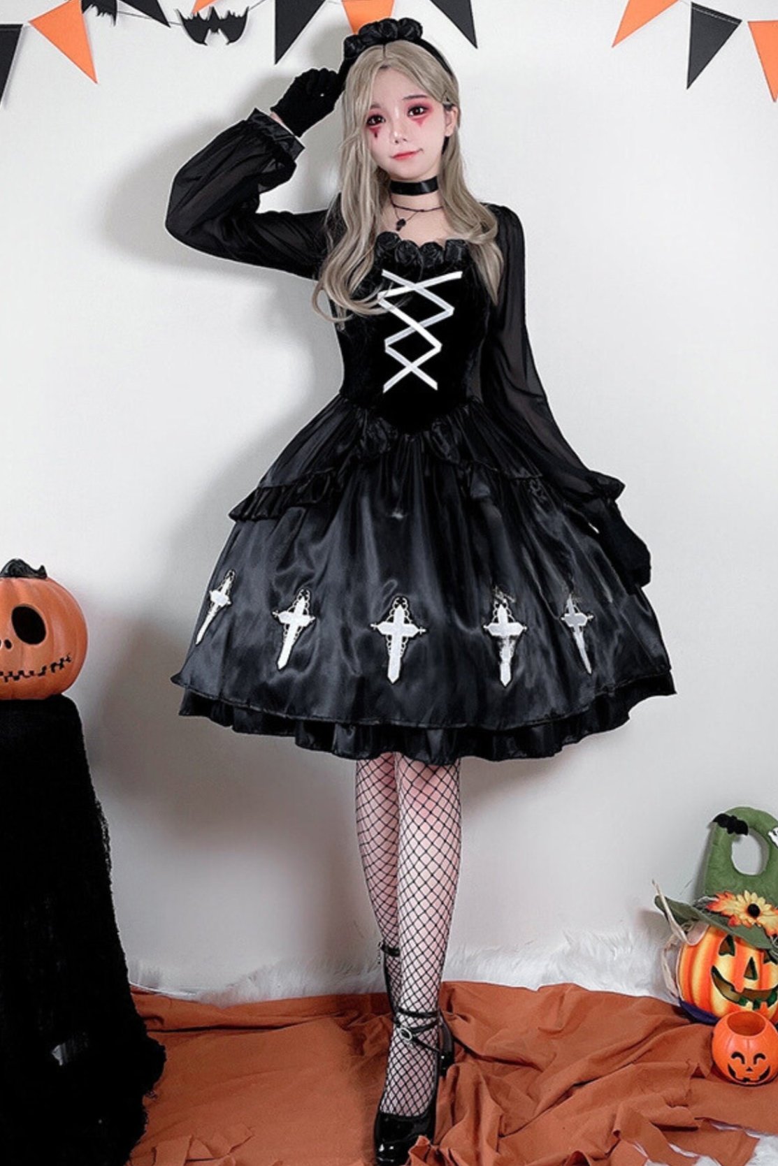 Gothic Cross Black Cosplay Dress