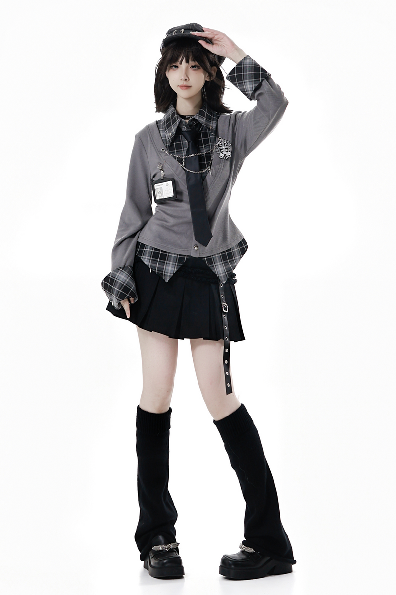 College Roll Up Shirt + Skirt + Tie