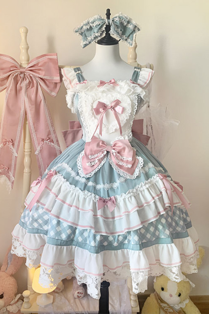 Heart Suspender Tiered Dress + Headpiece + Tail