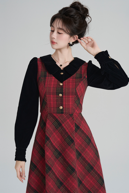 Red Retro Check Tweed Dress
