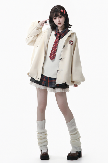 Apple Black Tea Fleece Coat + Hoodie + Long Skirt + Short Skirt + Hood Scarf