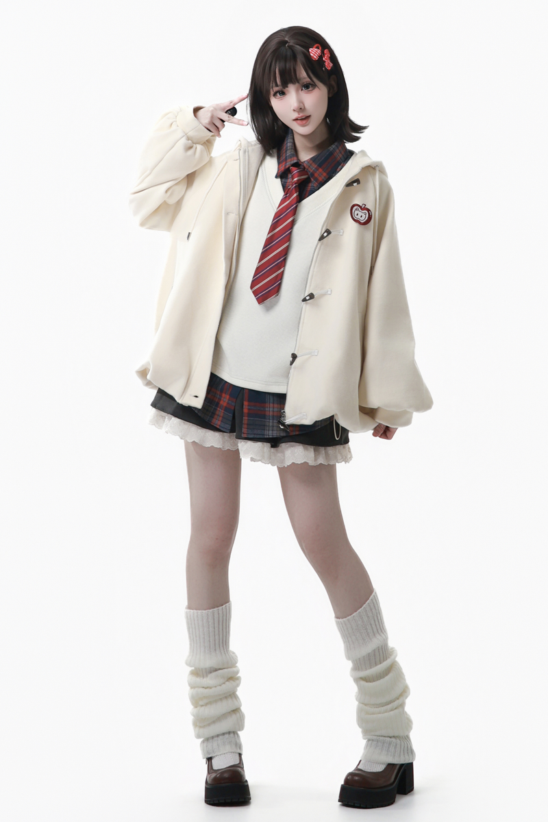 Apple Black Tea Fleece Coat + Hoodie + Long Skirt + Short Skirt + Hood Scarf