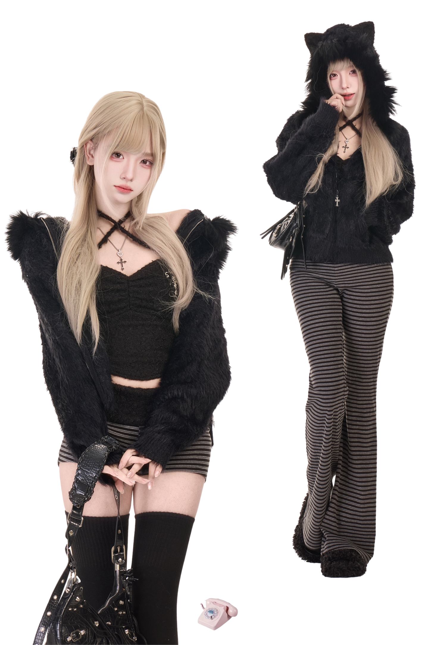 Velvet Black Suspenders + Short Pants + Long Pants + Jacket