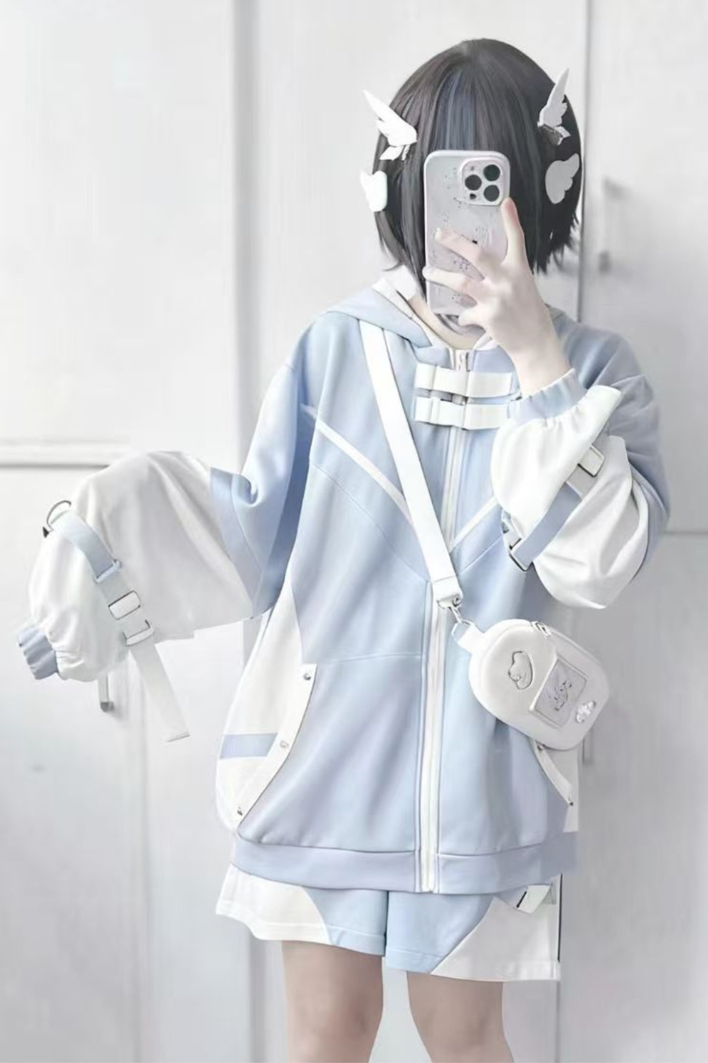 [angel Style] Subculture Aqua Hoodie Top + Shorts + Leg Covers