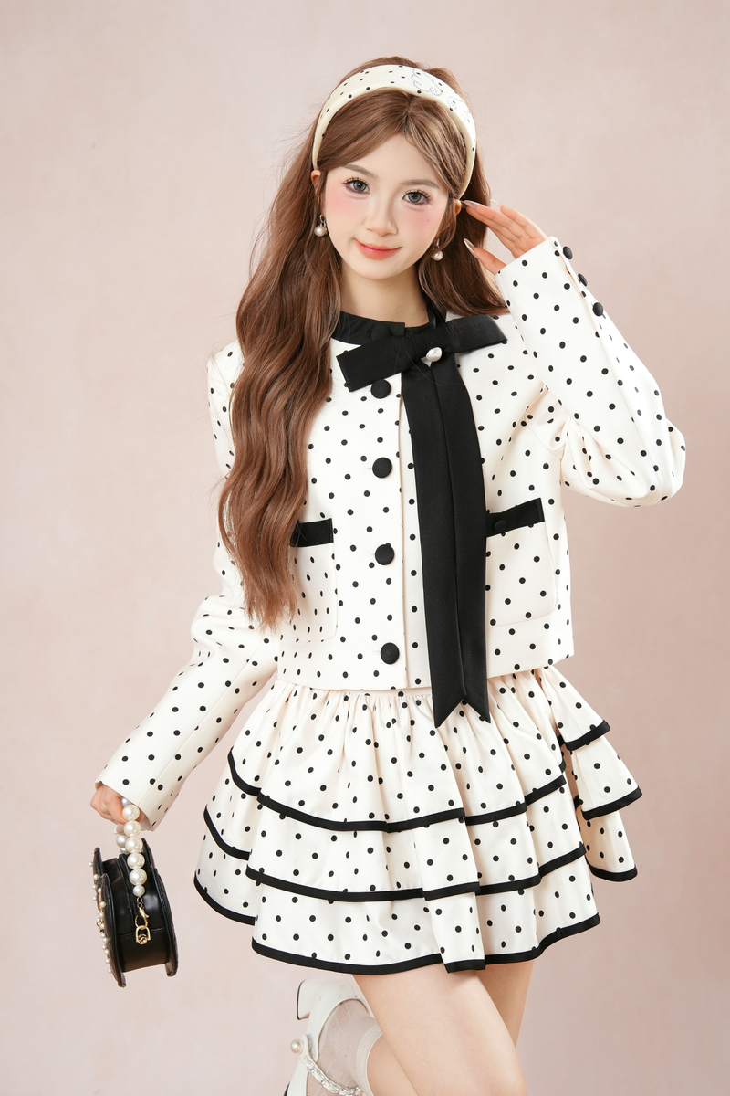 French Dot Jacket + Tiered Skirt