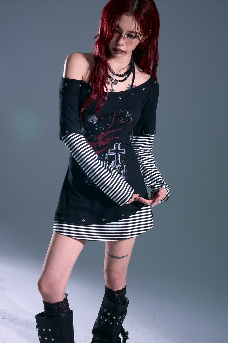 Border Punk Patchwork Dress