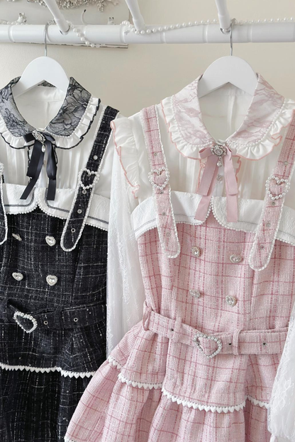 Plaid Design Suspender Skirt + Pants