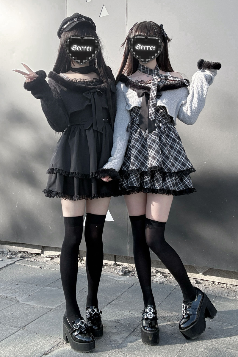 Jirai Suspender Skirt + Short Cardigan