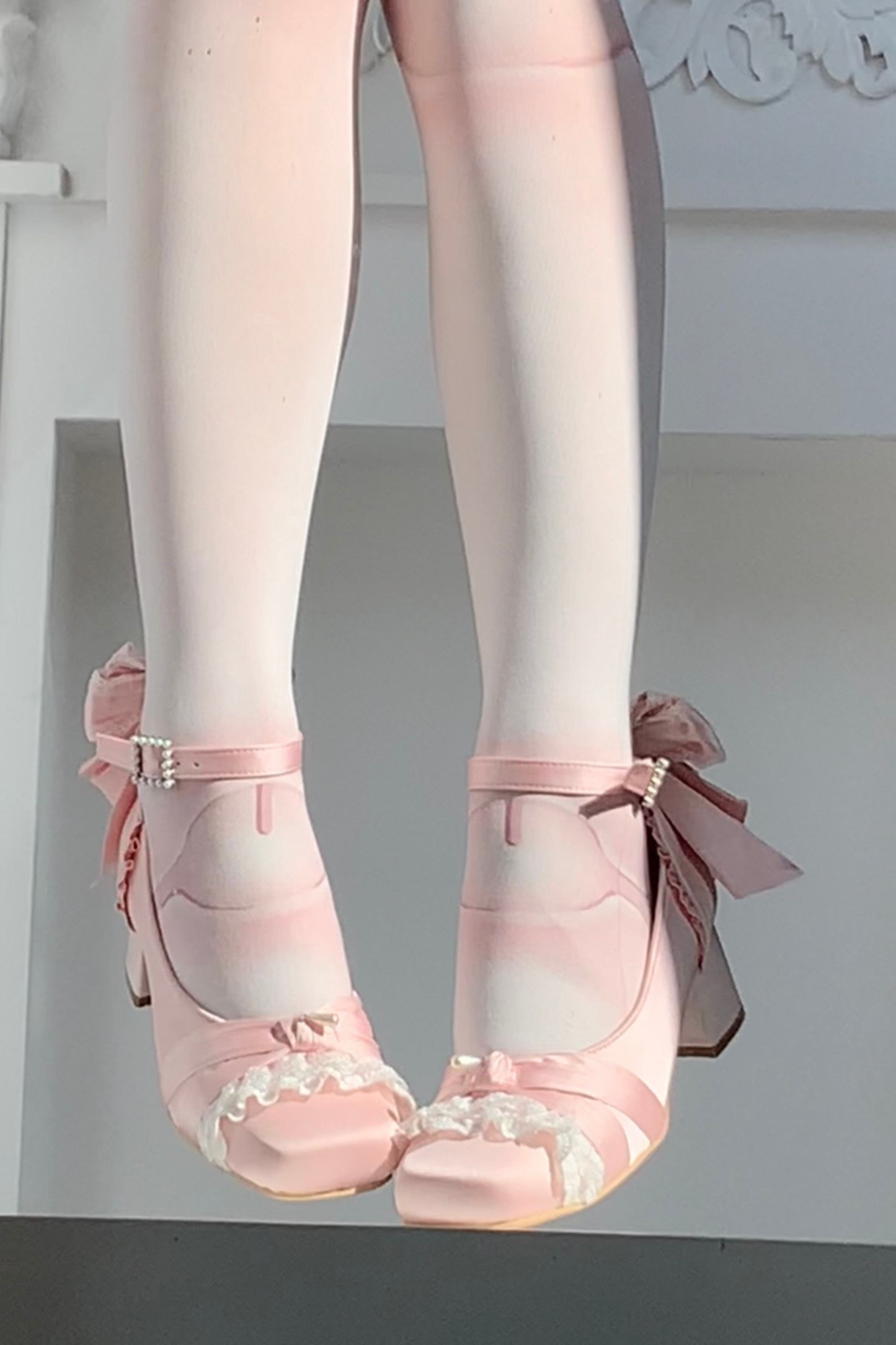Lace-up Square Toe Ballet Heels