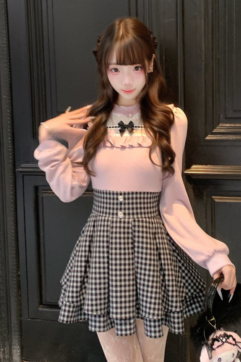 Sweet Graphic Plaid Dress