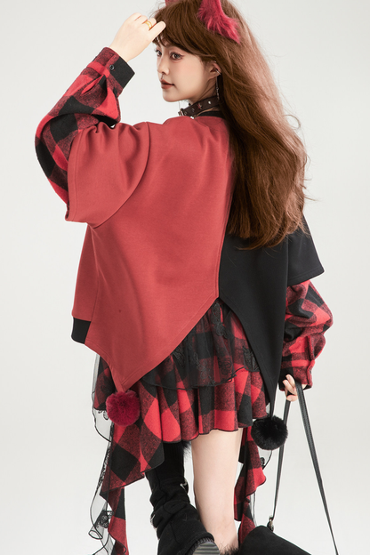 Playful Color Devil Loose Block Top + Checkered Skirt