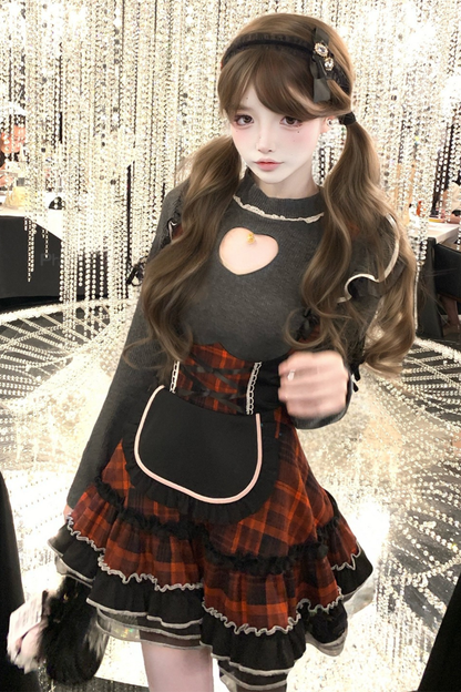 Love Neckline Top + Plaid Skirt