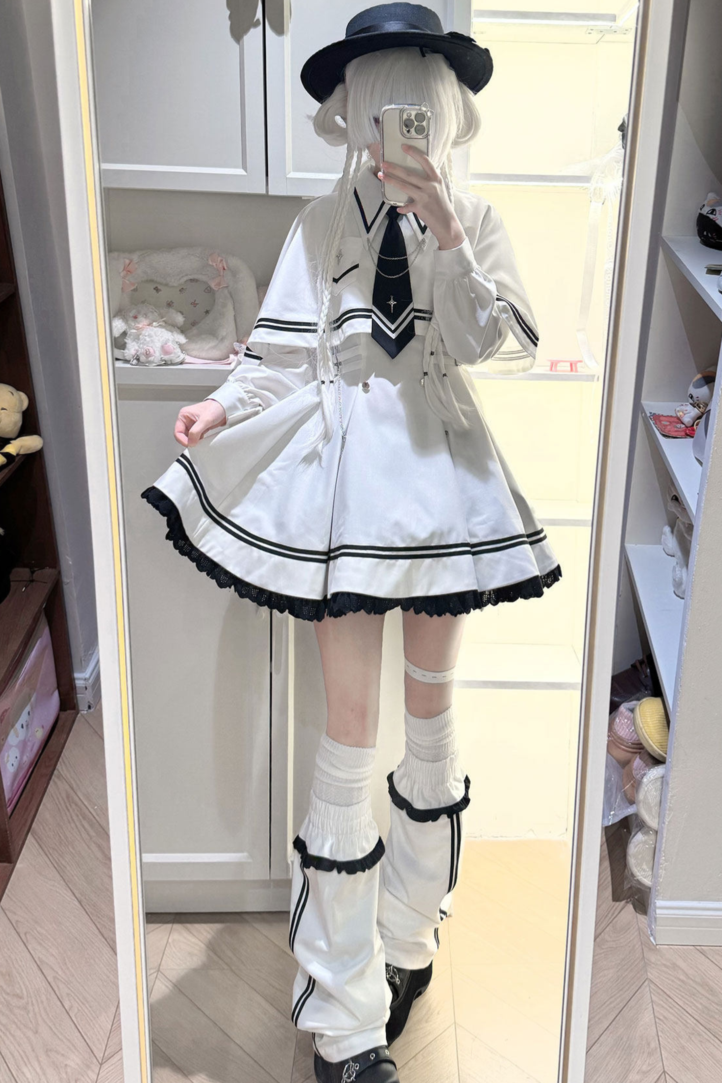 Star Sailor Flare Dress + Leg Warmers + Cape + Necktie