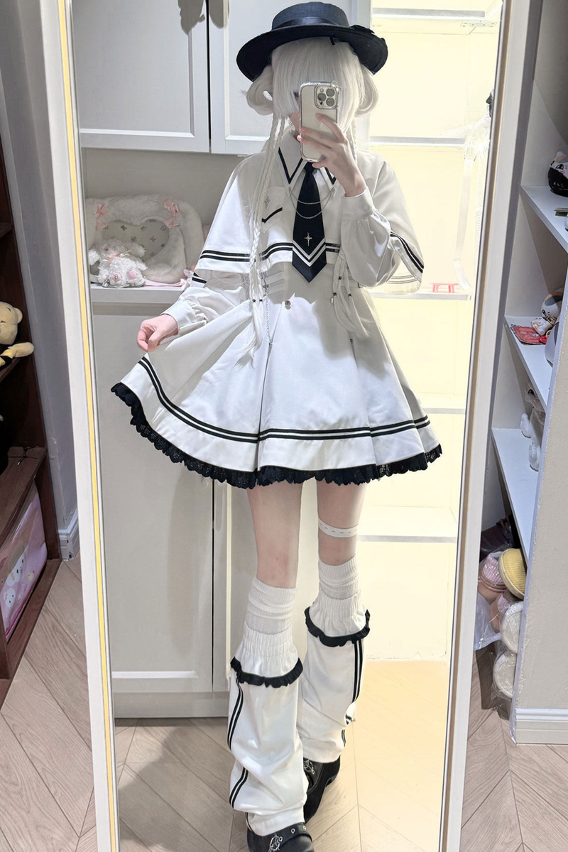 Star Sailor Flare Dress + Leg Warmers + Cape + Necktie