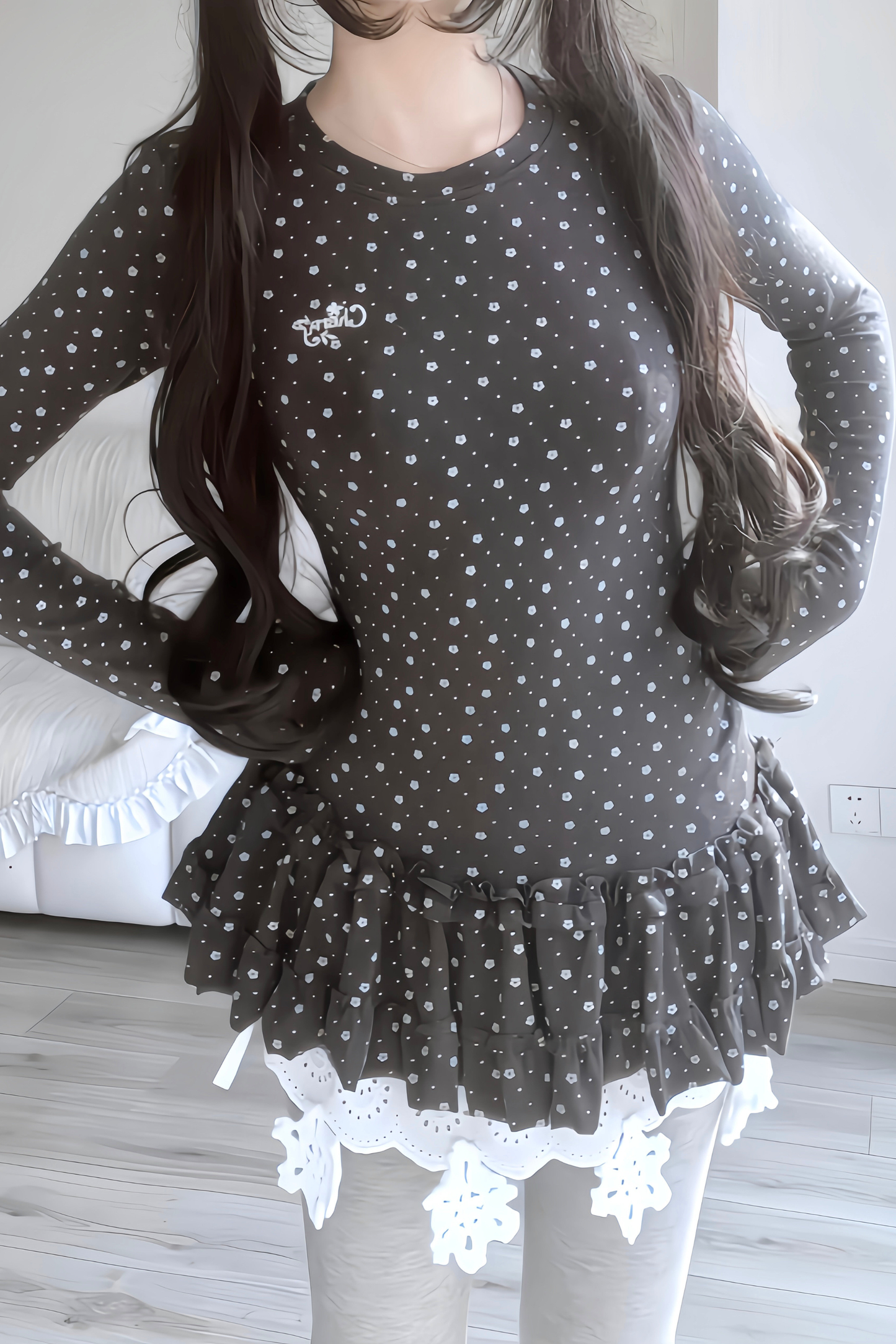 Y2k Dot Ruffle Top