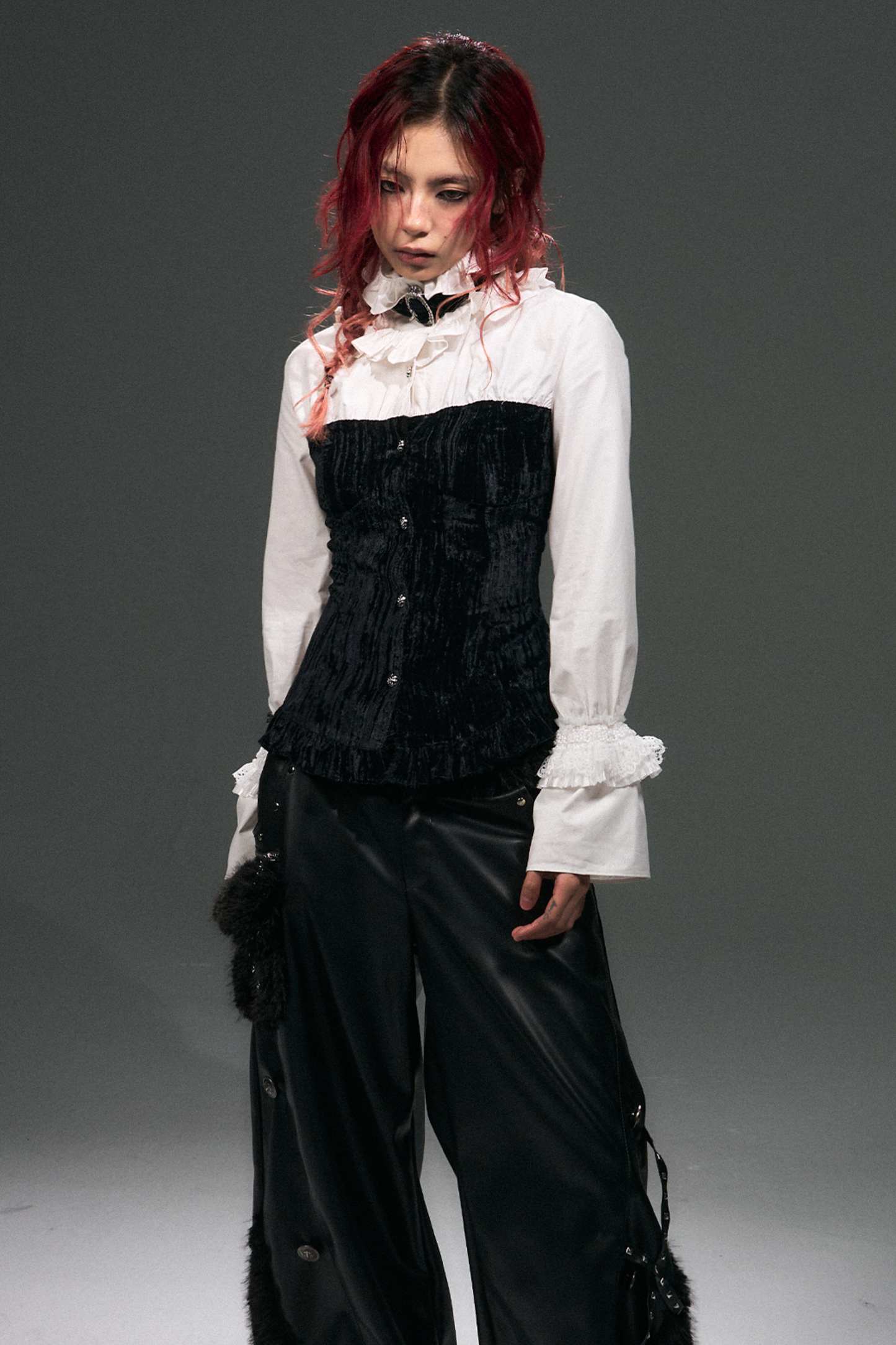 Velvet Lace Up Blouse