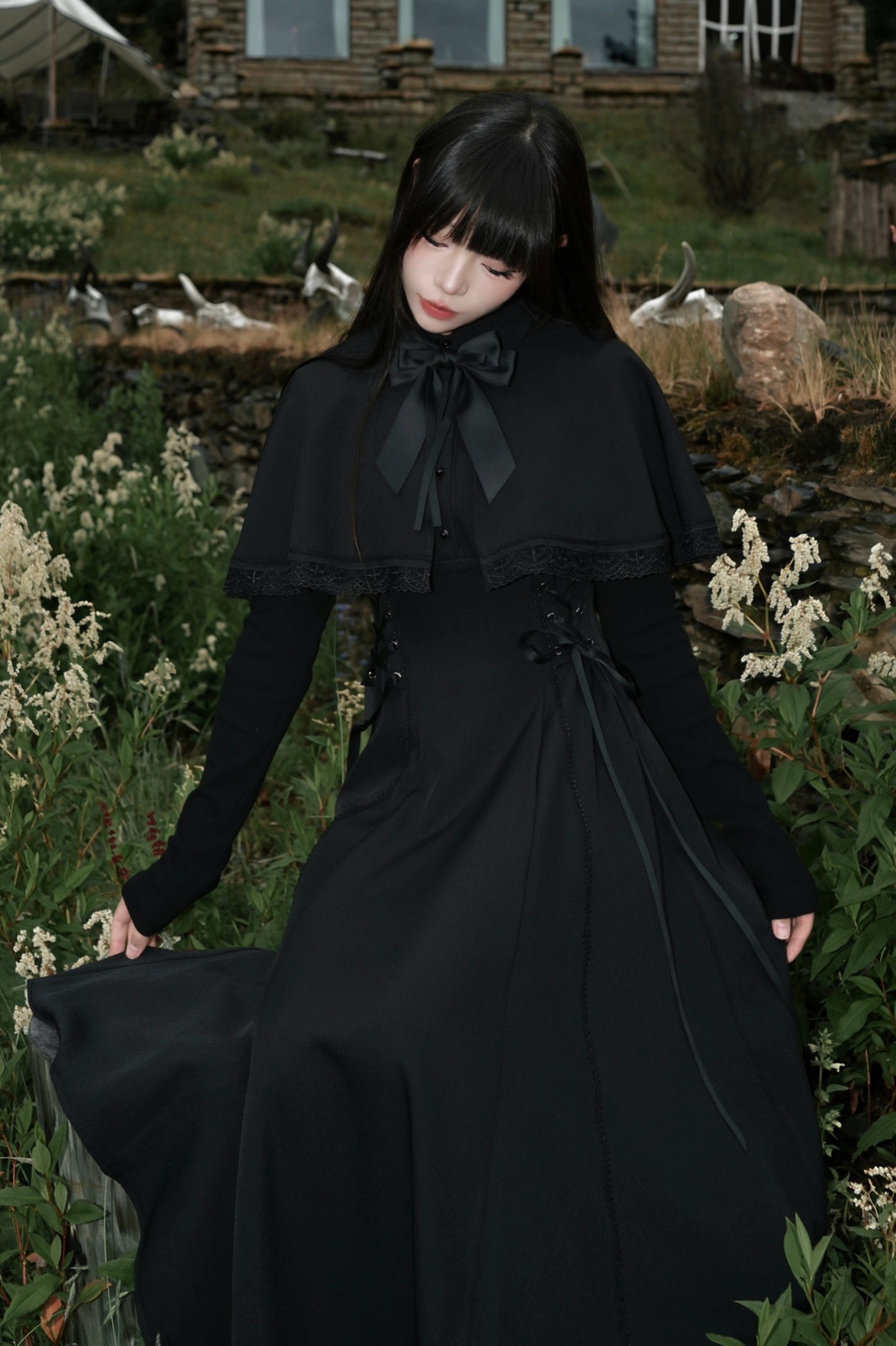 French Cape Dark Dress