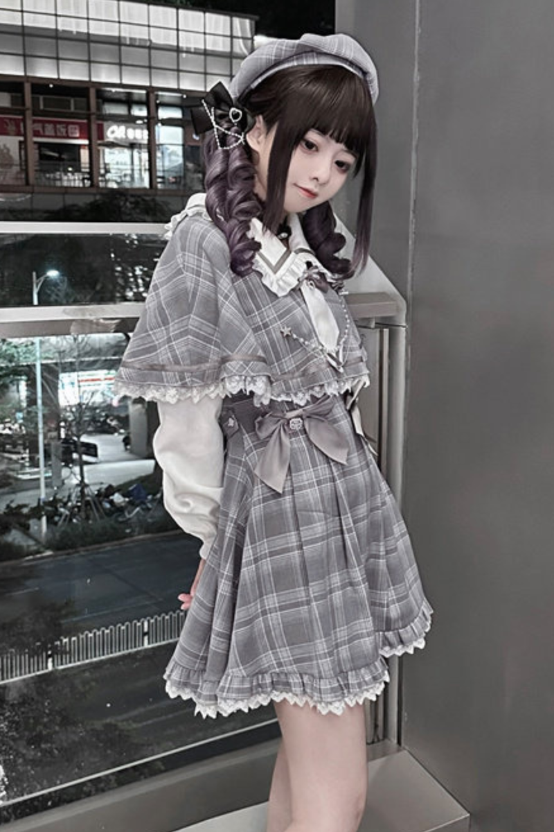 Plaid Sweet Cape Design Dress