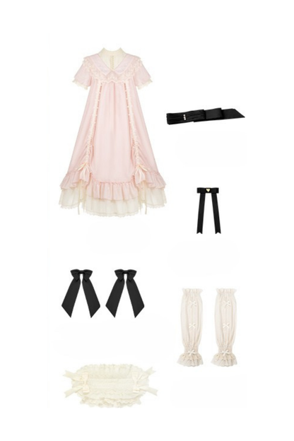 [pre-order] Rose Ruffle Lolita Dress + Dress + Belt + Brooch + Ribbon + Headband + Sleeve