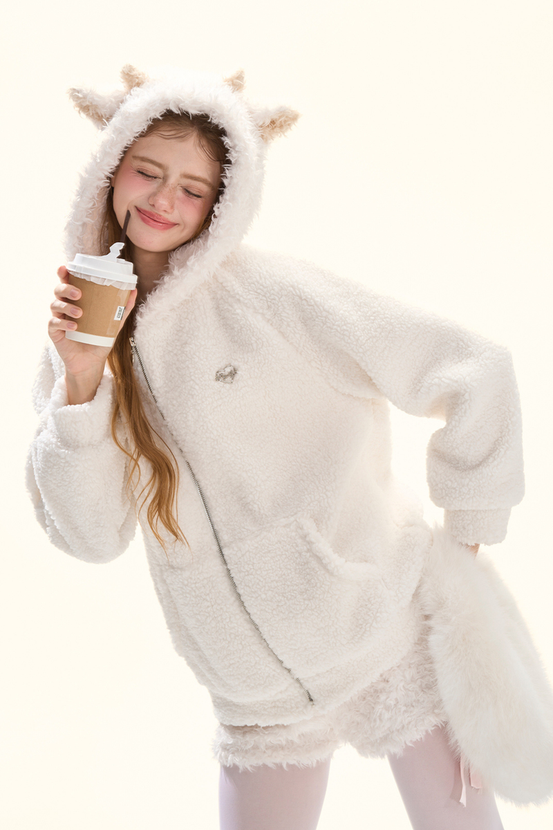 Lamb Fur Hooded Jacket + Shorts