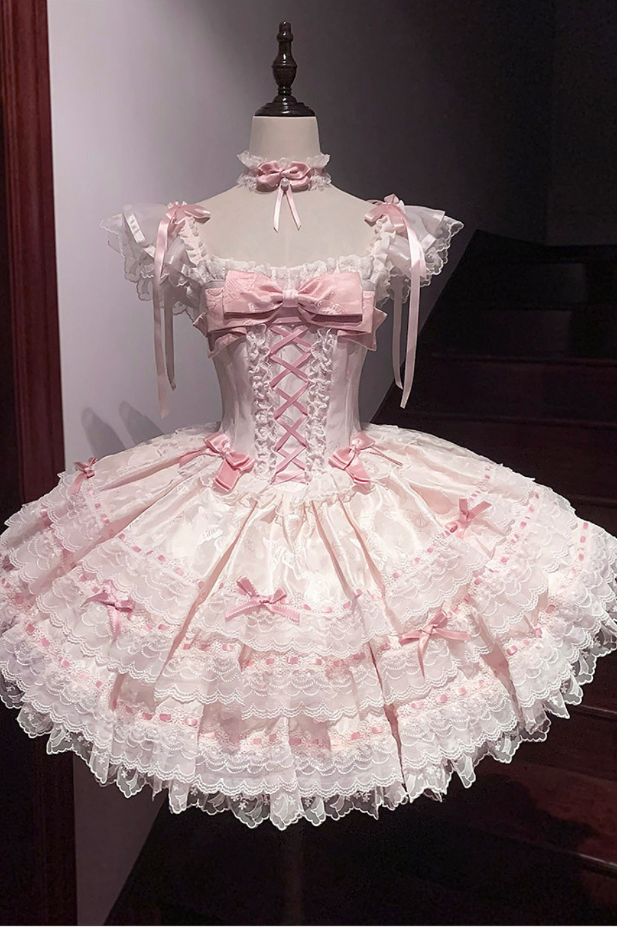 【予約商品】プリンセスリボンレースアップロリータドレス+アクセサリー
