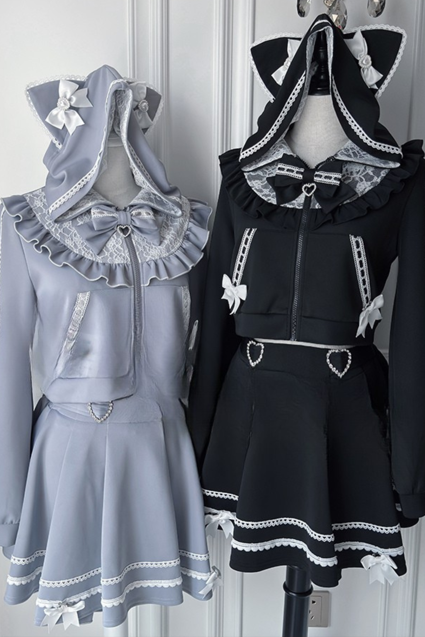 Cat Ear Dark Hooded Hoodie + Skirt