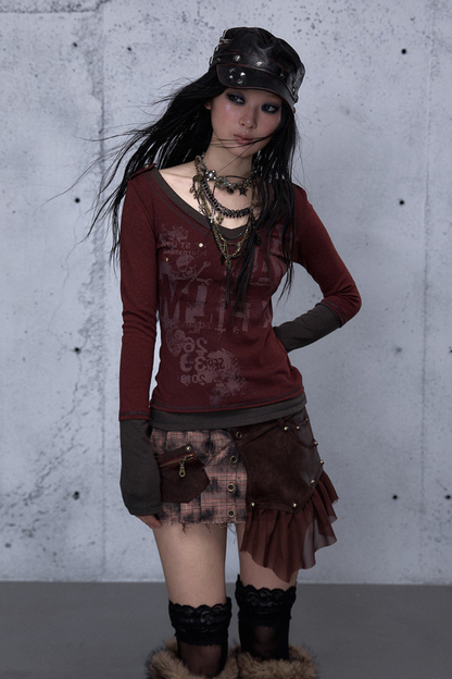 Retro Dark Patchwork Top