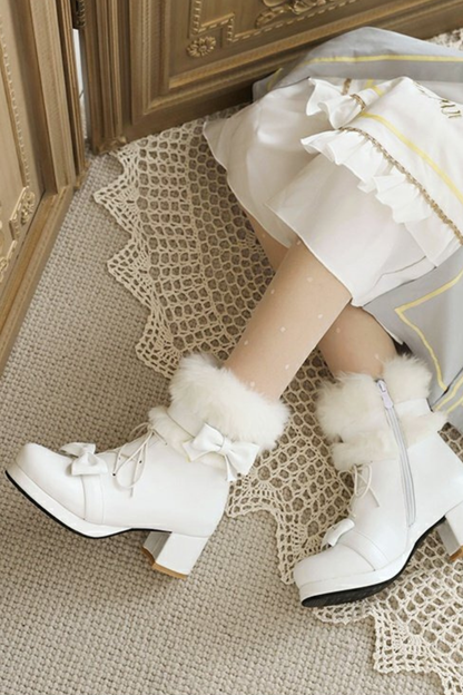 Ribbon Fur Lolita Boot