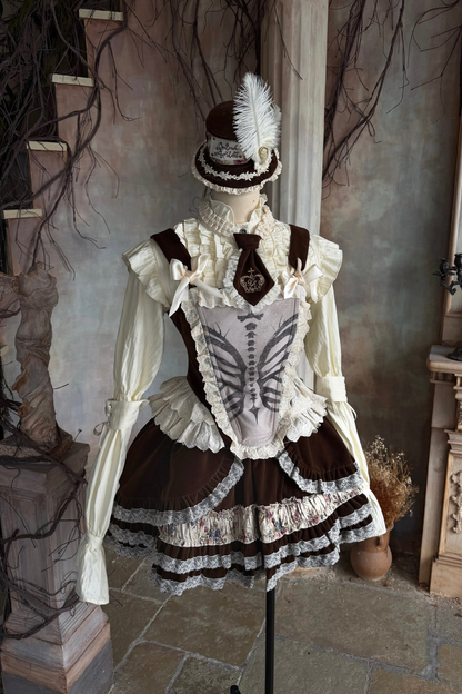 Bone Print Velvet Corset Vest