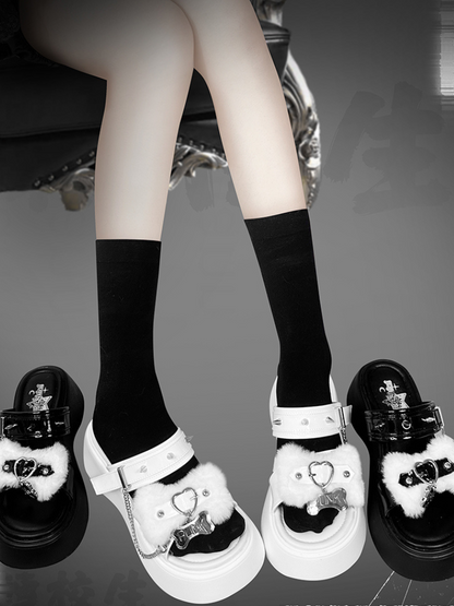 Punk Rivet Fur Chain Platform Flat Sandal