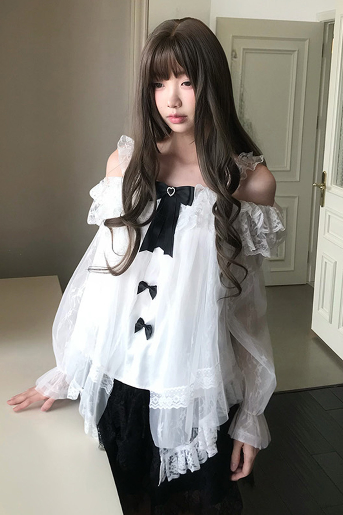 Ribbon Chiffon Top + Skirt