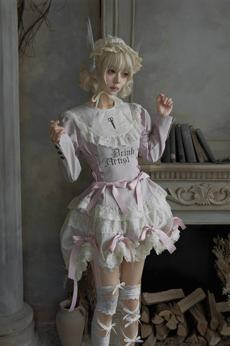 Drawstring Gothic Sweet Tops + Tiered Skirt
