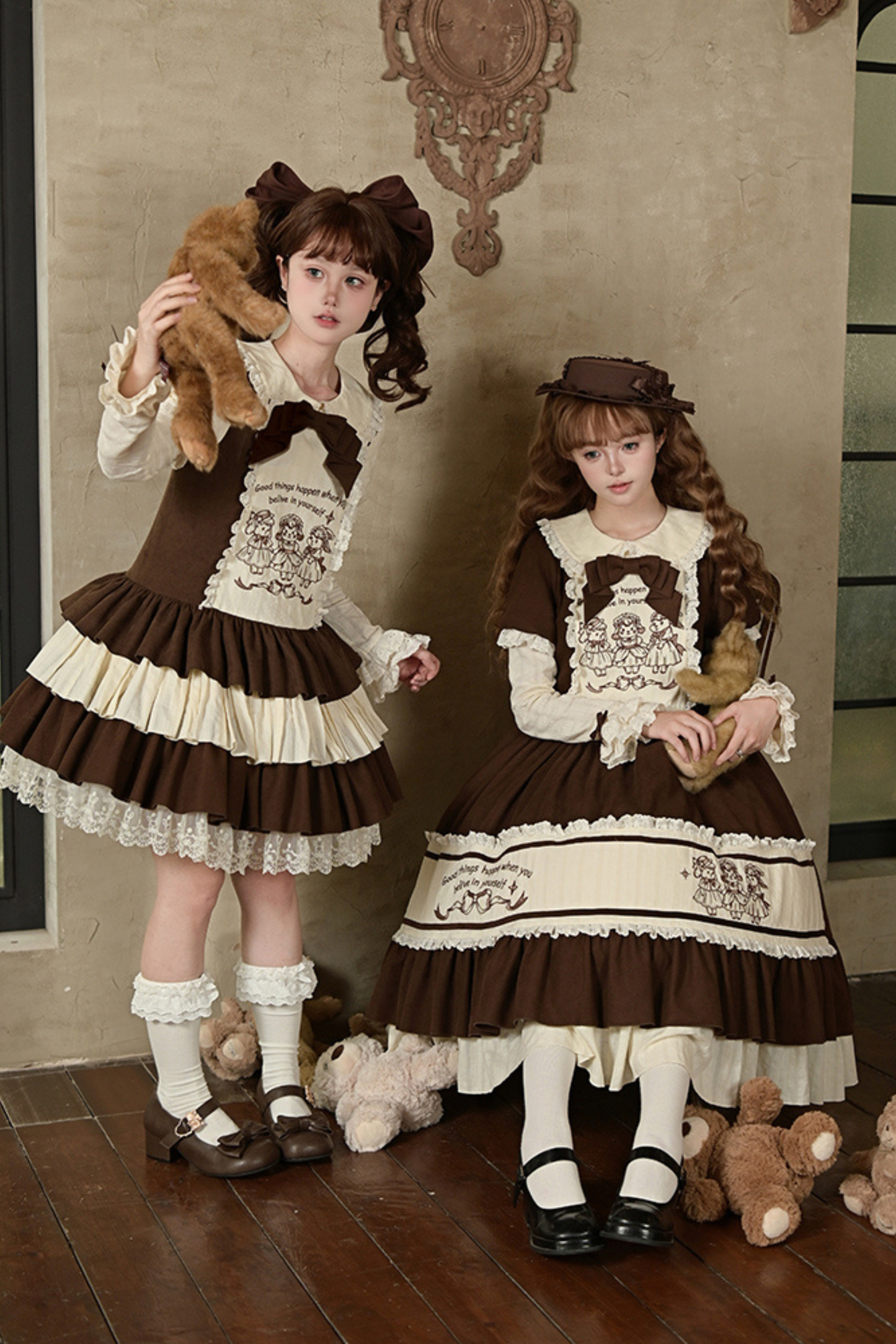 Doll Fairytale Lolita Dress + Bow Brooch + Belt + 2way Embroidery Brooch