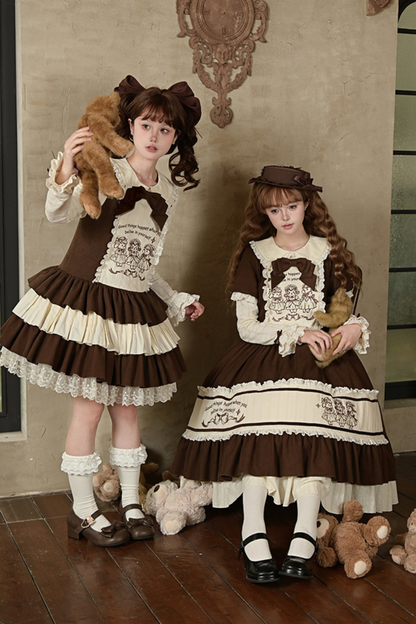 Doll Fairytale Lolita Dress + Bow Brooch + Belt + 2way Embroidery Brooch