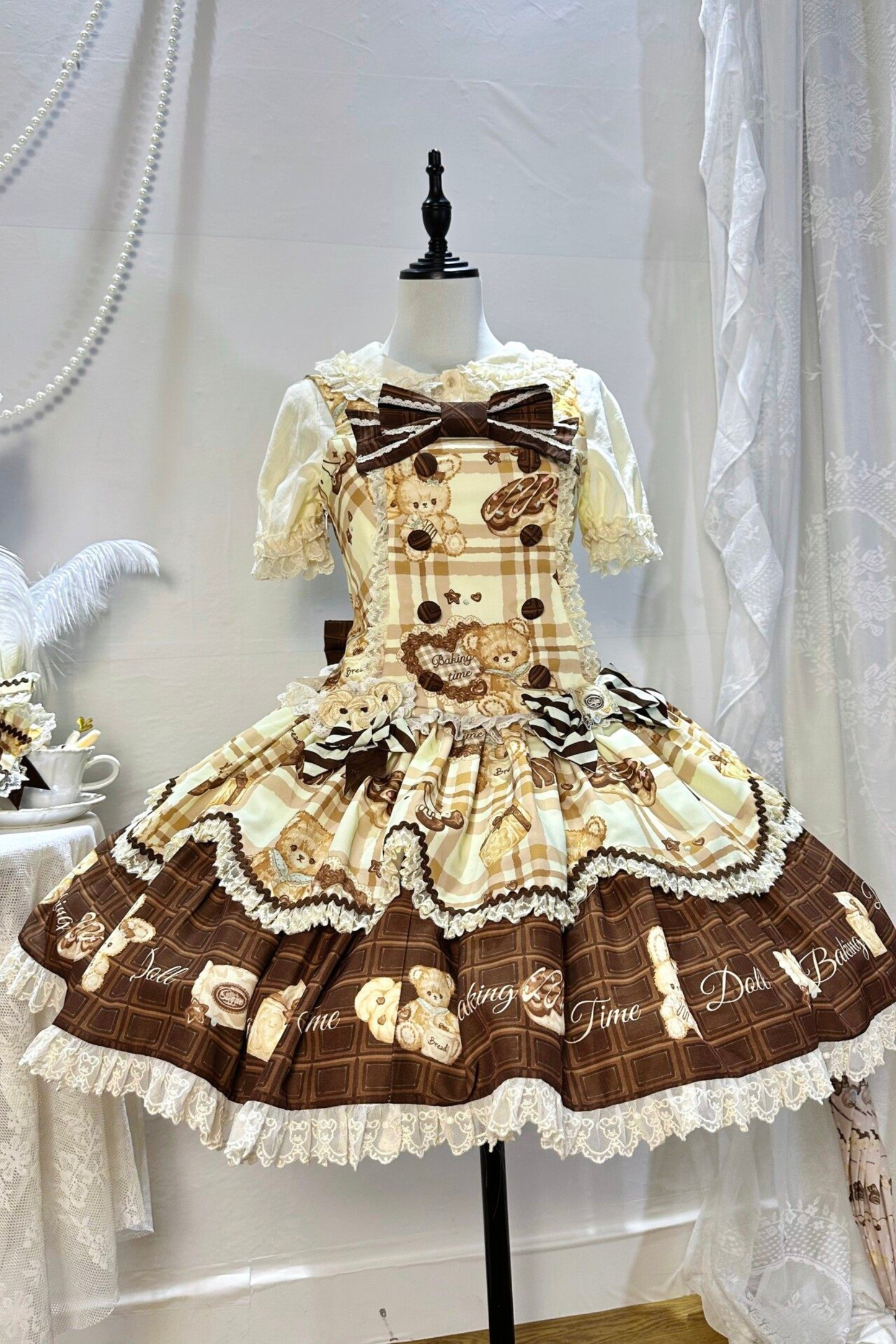 Bear Tea Party Lolita Dress + Jumper Skirt + Shirt + Headband + Brooch + Apron