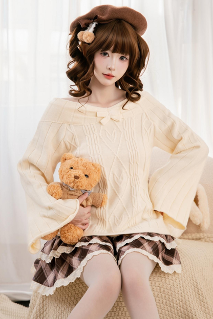 Cable Off-the-shoulder Knit Top