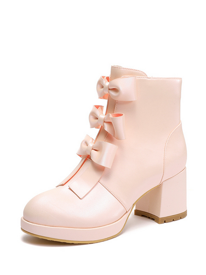 Sweet Ribbon Round Toe Short Boots