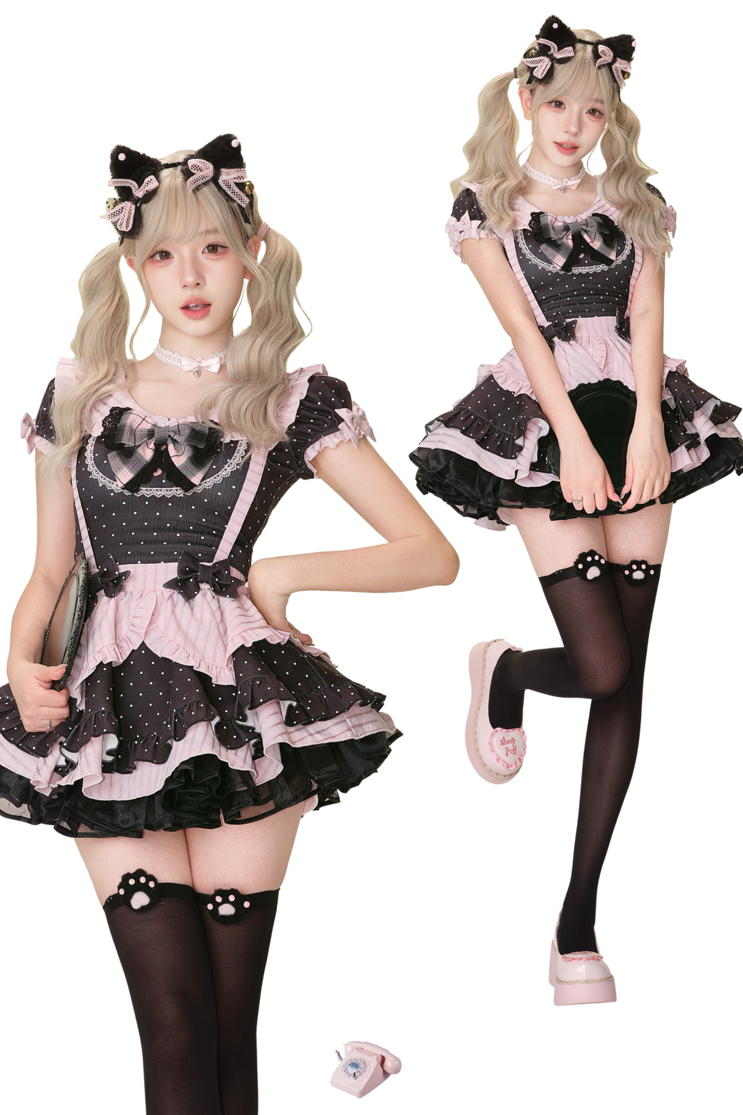 Black Cat Maid Dot Top + Suspender Skirt + Petticoat