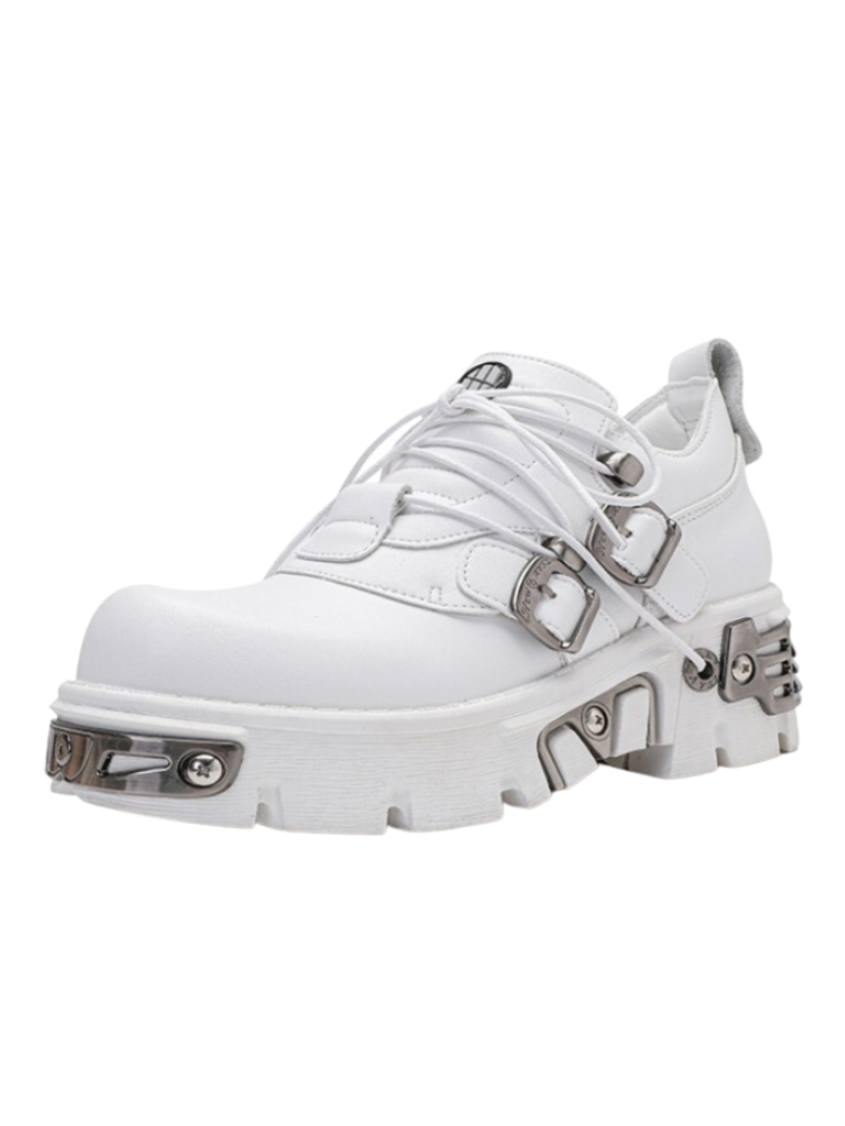 Dark Punk Retro Leather Metal Power Sole Sneaker Shoes