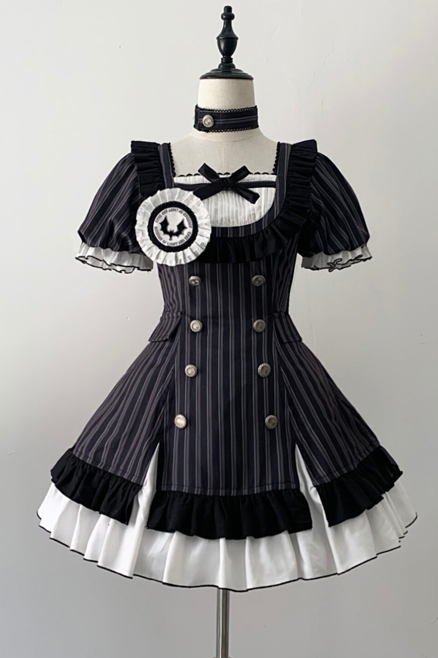 Gothic Lolita Striped Dress + Headband + Clip