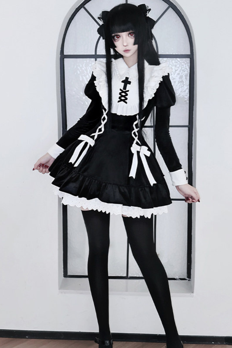 Lace-up Ribbon Lolita Dress + Brooch + Hair Clip