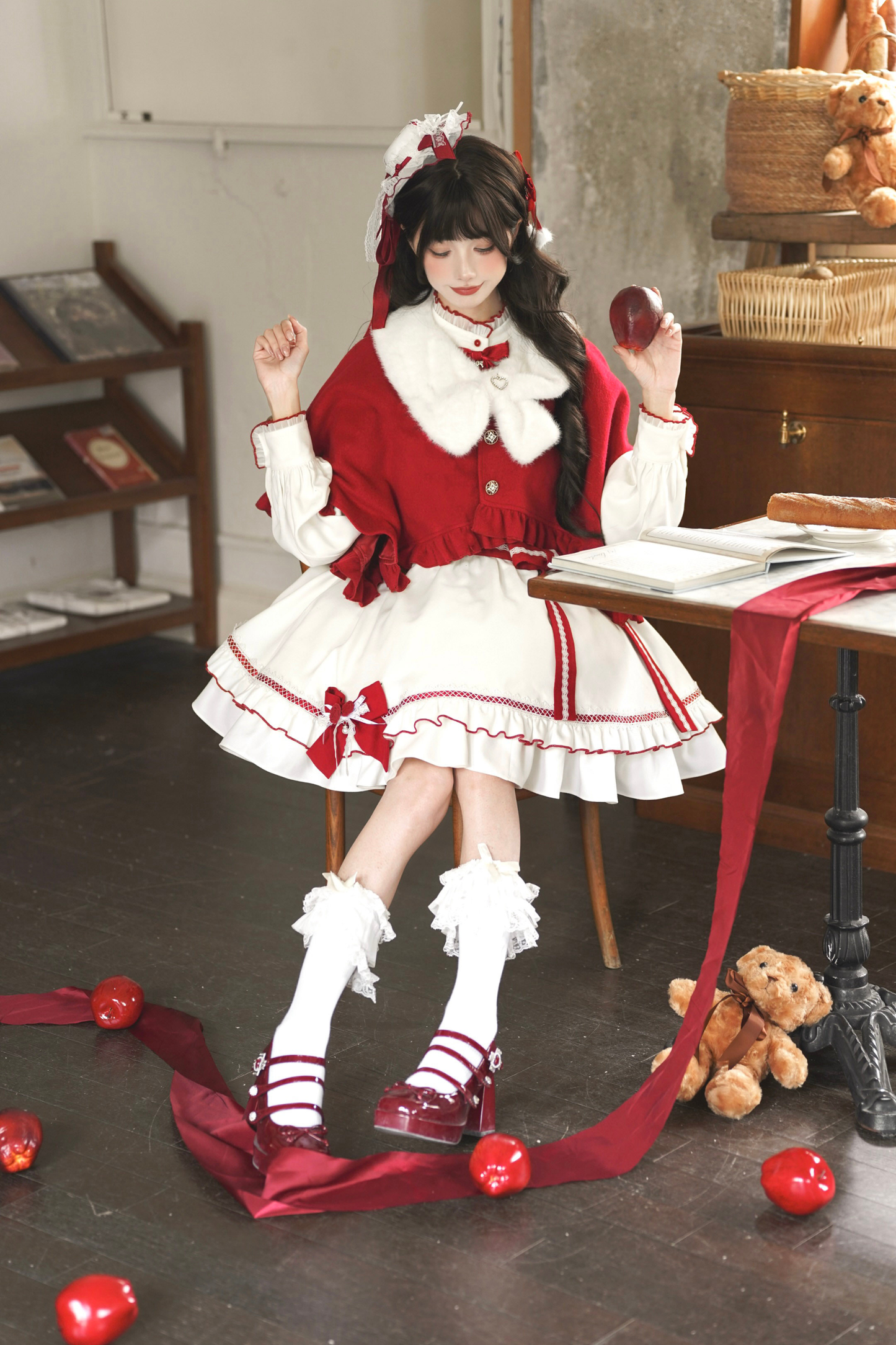 Red Wish Ribbon Dress + Cape