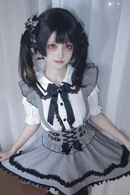 Lace Off Shoulder Top + Suspender Skirt