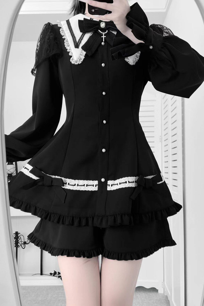 Gothic Ruffled Dark Top + Shorts