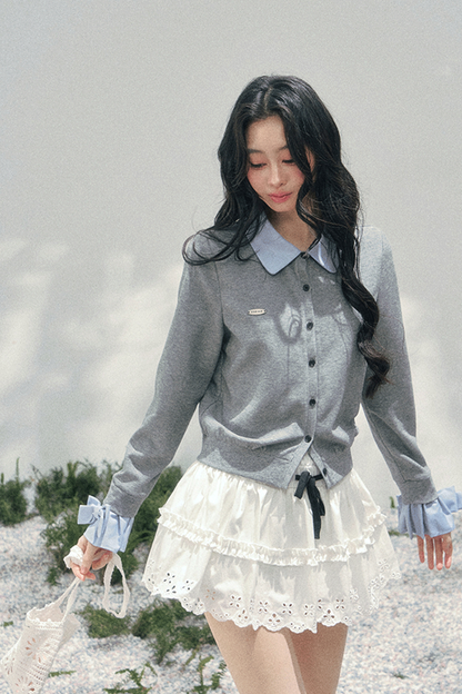 French Faux Two Piece Polo Sweater